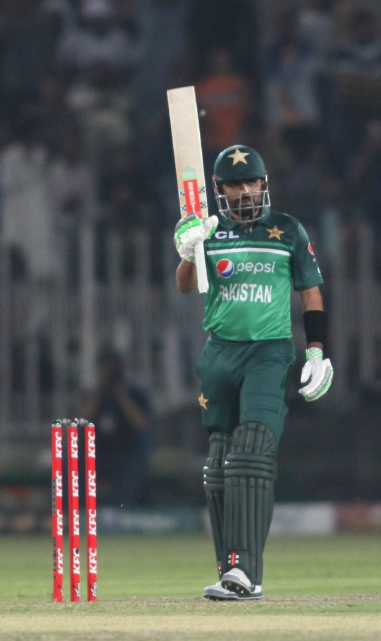 Skipper Babar Azam scores his first fifty of the match